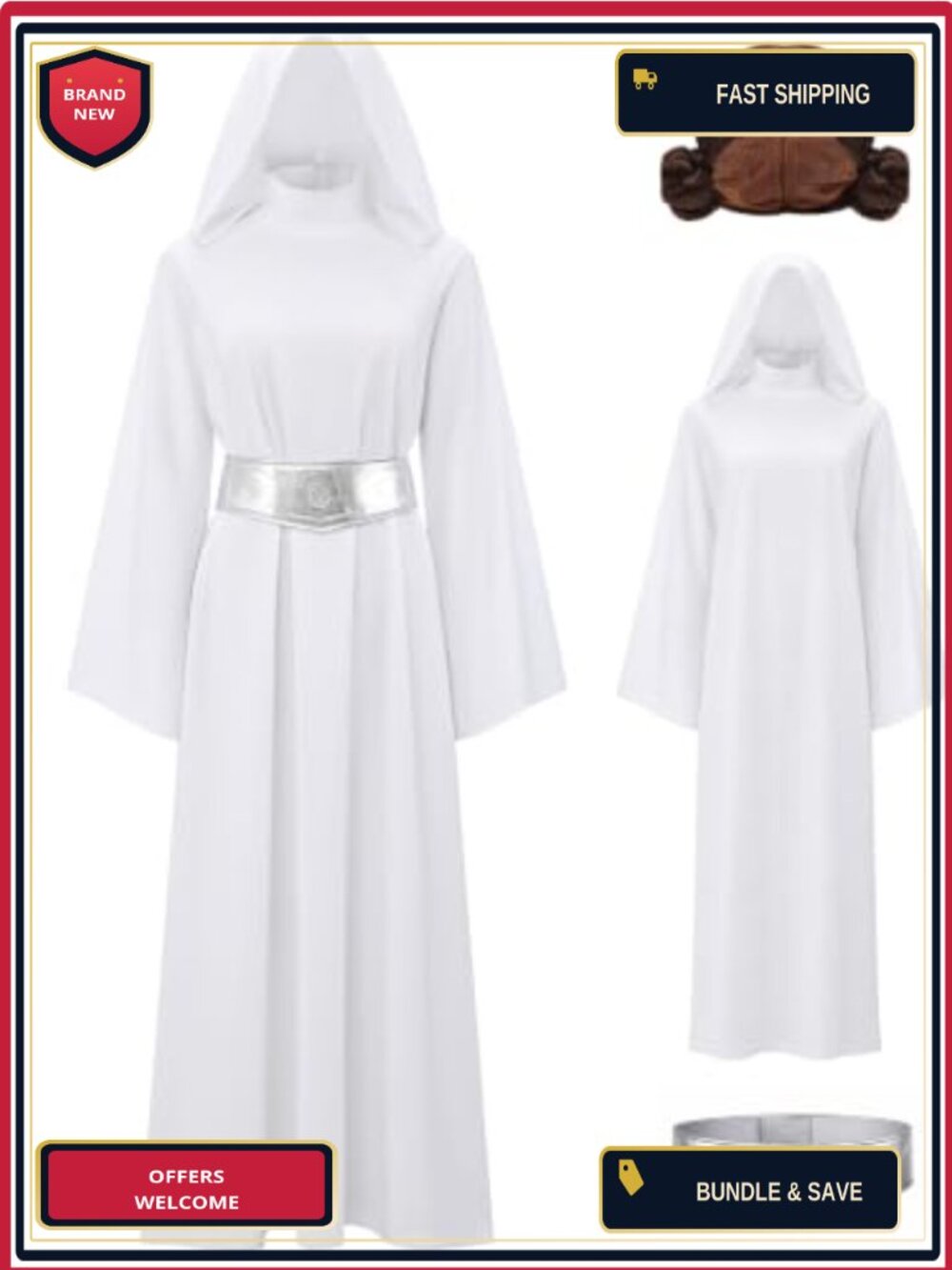 Adult Princess Costume Hooded Robe Wig Belt Cosplay Halloween